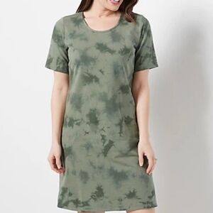 Pact Organic Cotton Green Tie-Dye Midi Dress Medium